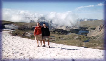 Picture of mike and Mike in  the snow - in August!